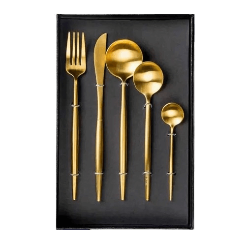 BRASS CUTLURY WITH BLACK BOX (POLISH) SET OF 5 PCS